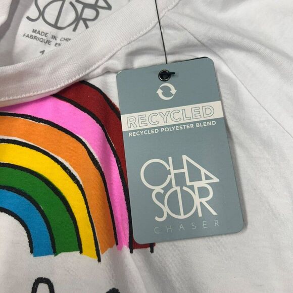 Chaser Girls Rainbow Peace Sign T-Shirt White Short Flutter Sleeve NWT - Picture 4 of 5